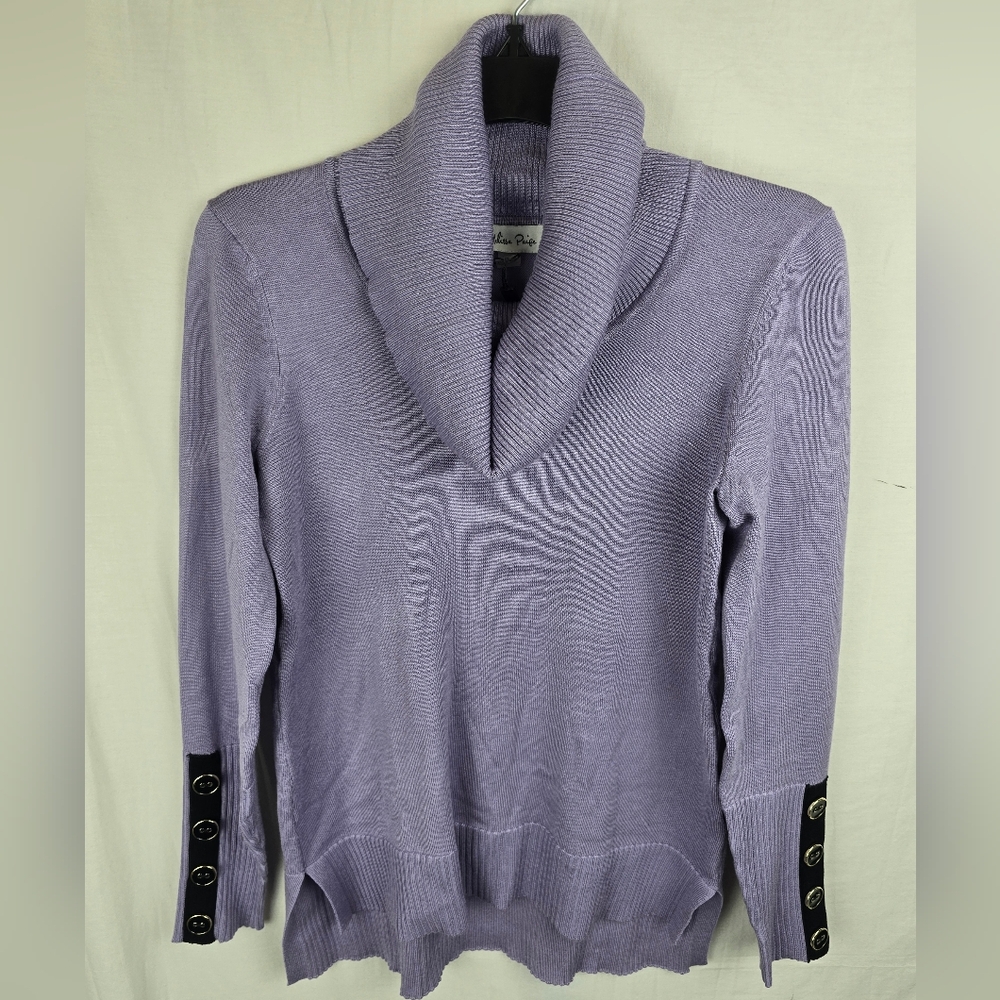 NWT Melissa Paige Lavender Cowl Neck Long Sleeve Sweater w/ Button Accents Sz S
